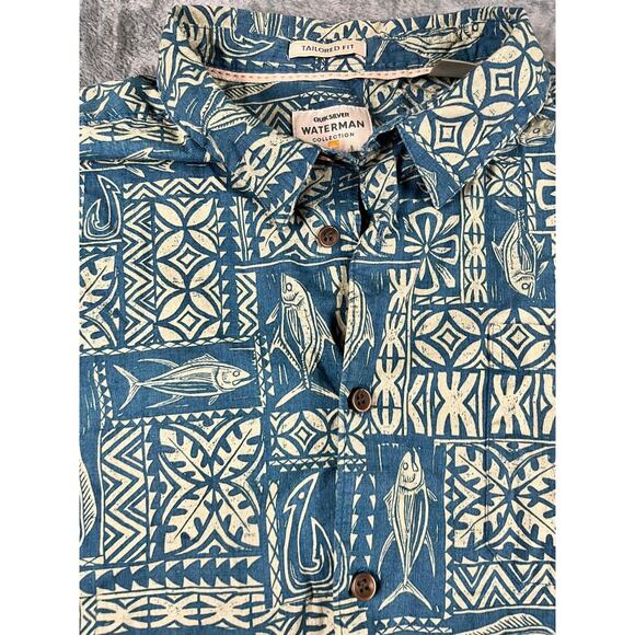men's blue Quiksilver Waterman collection fish print 2XL excellent condition - Picture 4 of 9